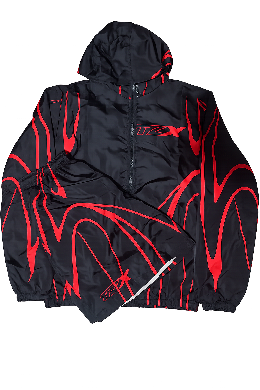 TZX Flame Windbreaker Short Set – Black/Red – Trapzone