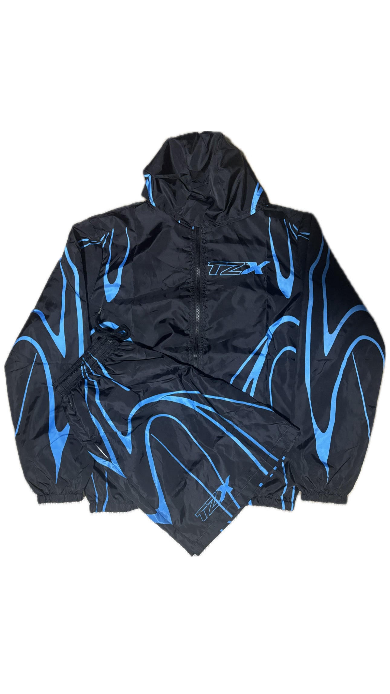 TZX Flame Windbreaker Short Set – Black/Blue – Trapzone