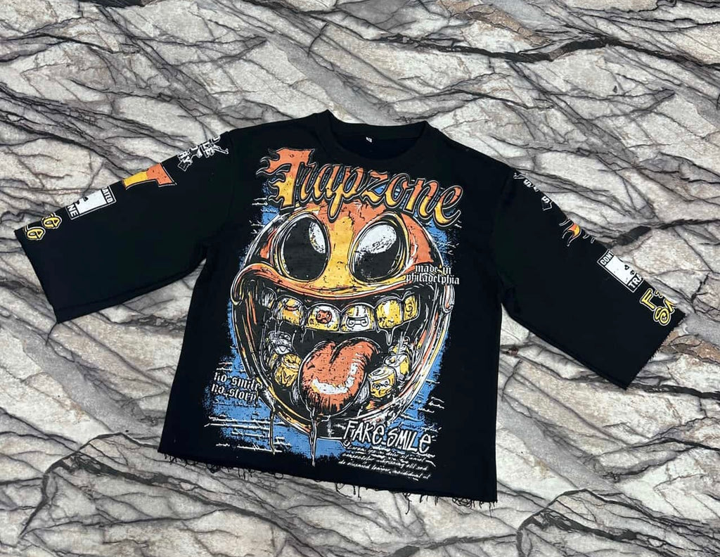 Trapzone “Fake Smile” OVER SIZE CROP Tee – Made in Philadelphia