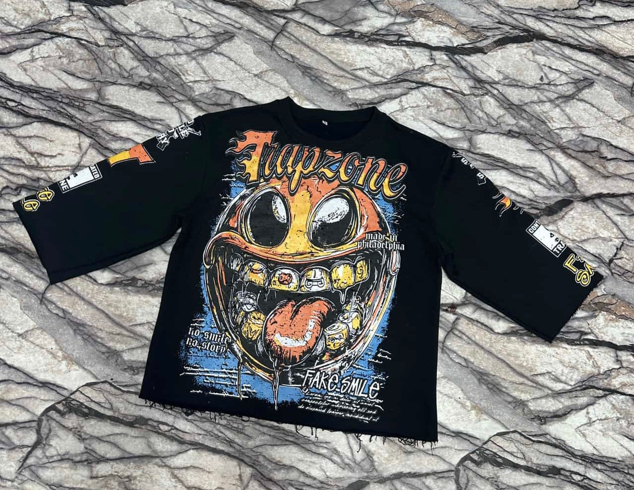 Trapzone “Fake Smile” OVER SIZE CROP Tee – Made in Philadelphia