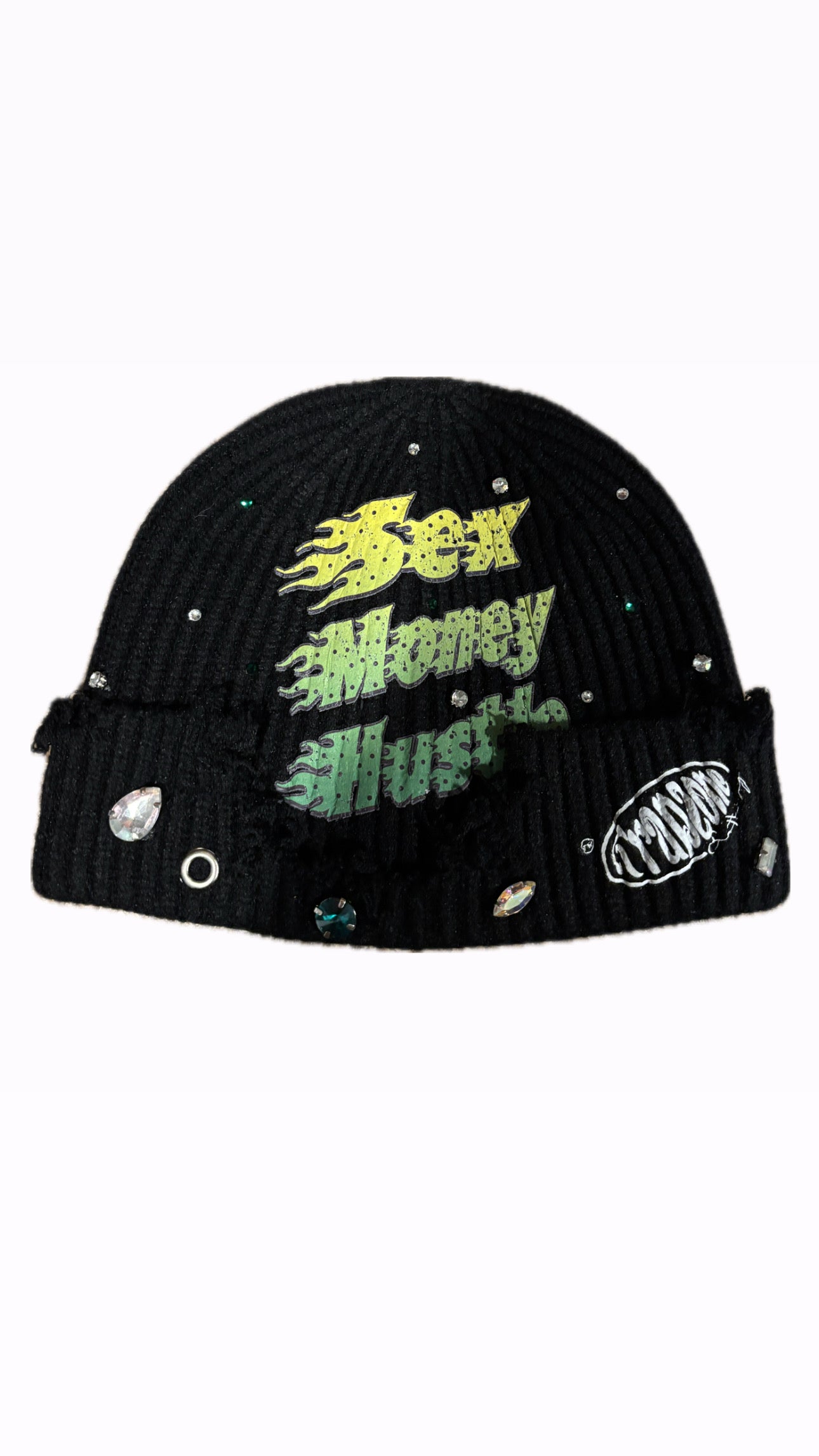 Trapzone Sex Money Hustle Rhinestone Beanie (Black)
