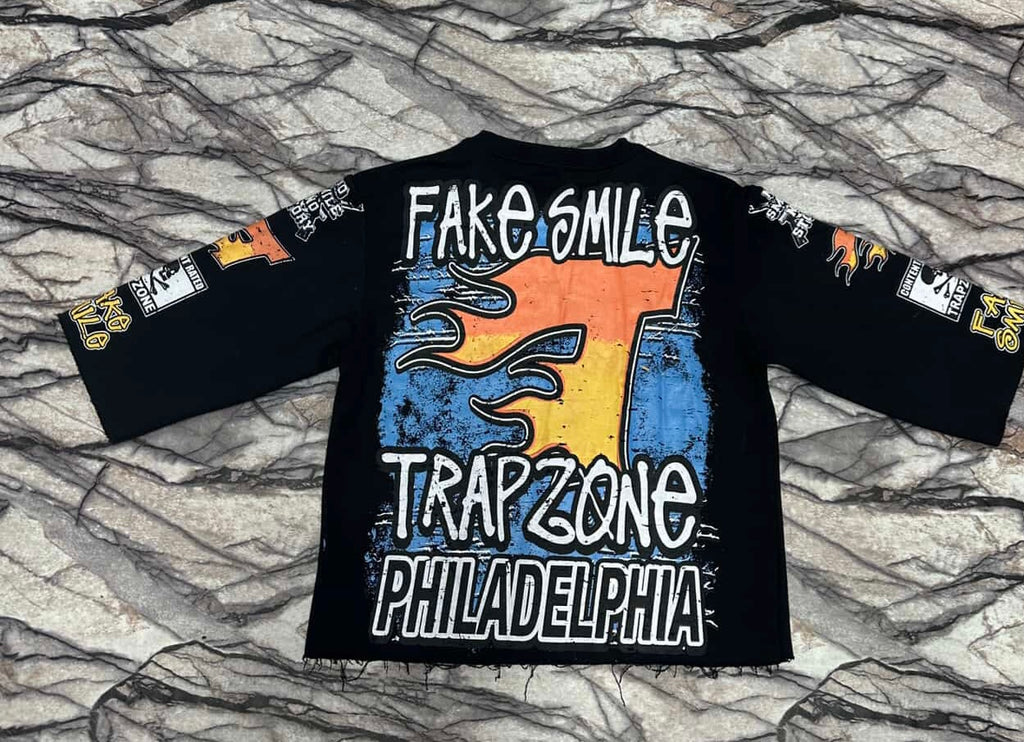 Trapzone “Fake Smile” OVER SIZE CROP Tee – Made in Philadelphia