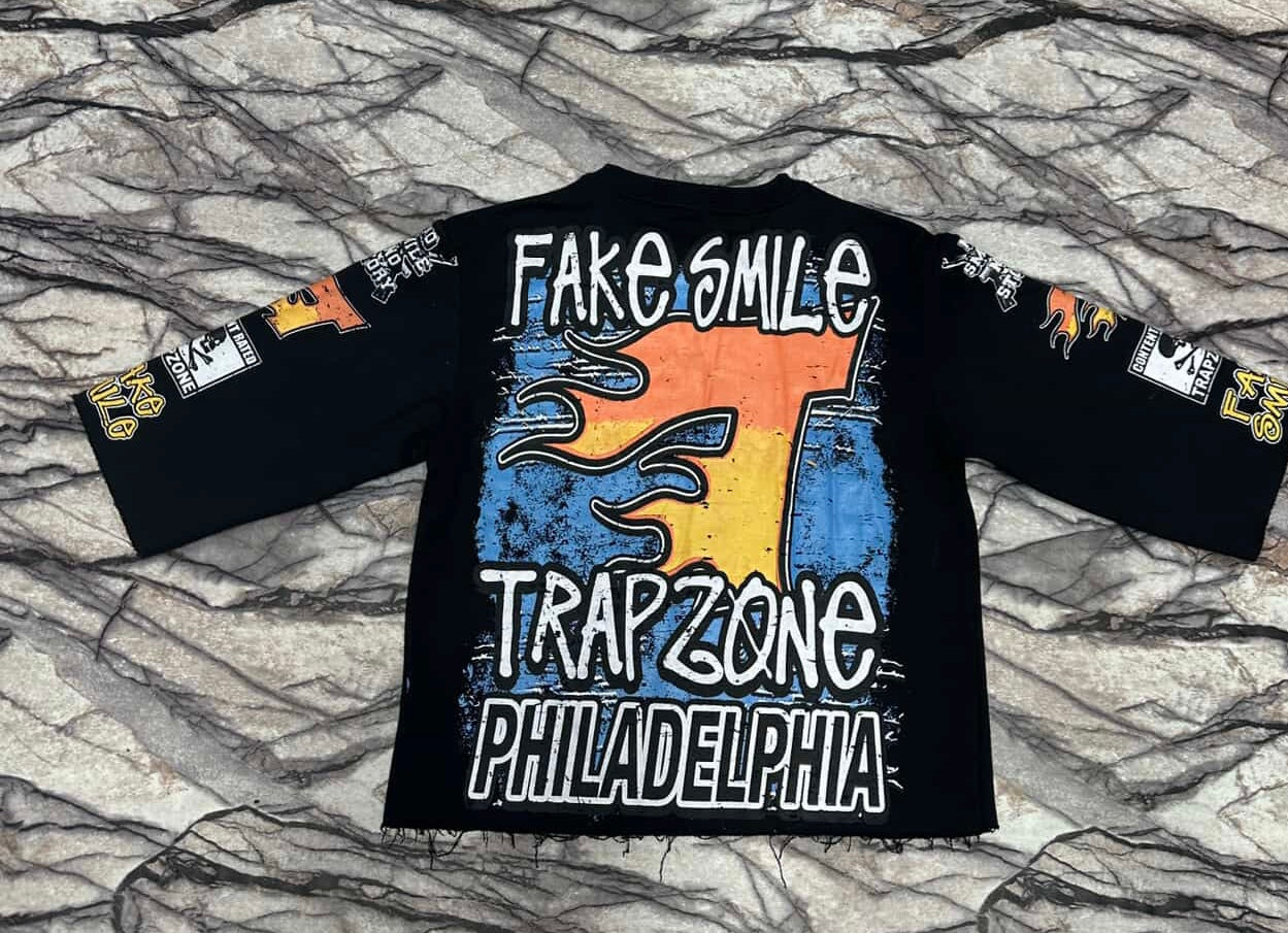 Trapzone “Fake Smile” true to size  CROP Tee – Made in Philadelphia