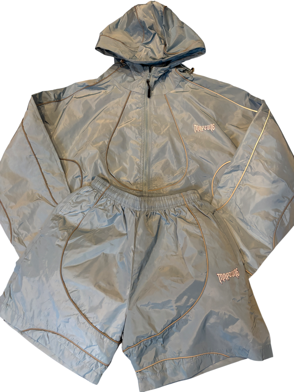 Trapzone Reflective Windbreaker Short Set light blue