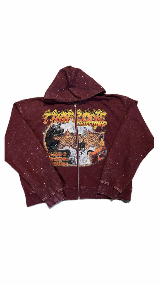 TRAPZONE ACID WASH ZIP HOODIE