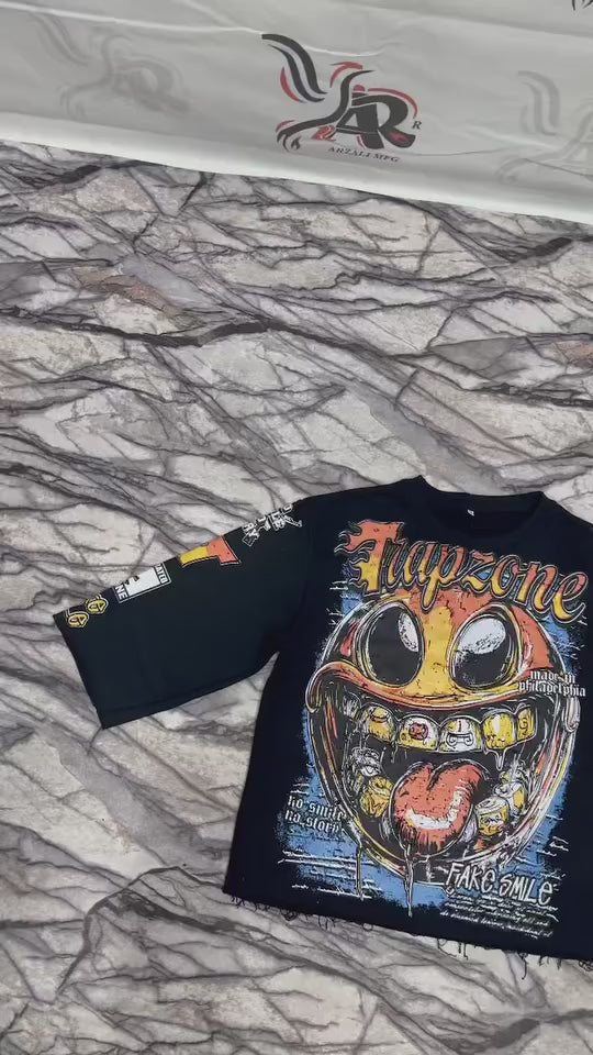 Trapzone “Fake Smile” OVER SIZE CROP Tee – Made in Philadelphia